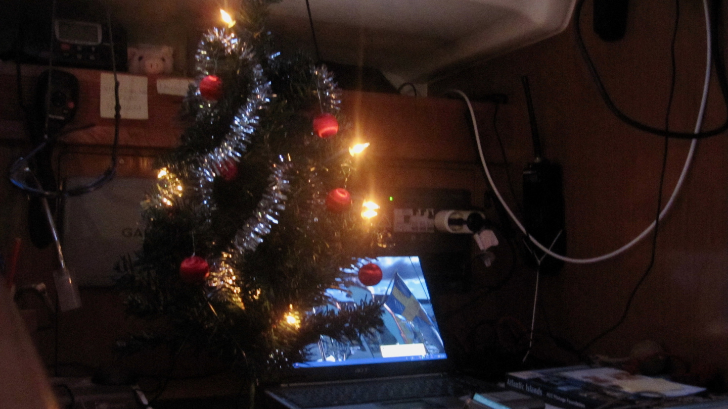 Christmas tree on the navigation desk of Seilori in Tenerife