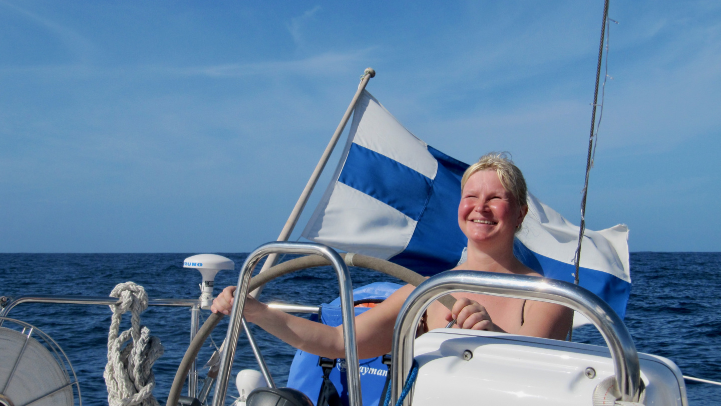 Eve at the helm in Tenerife