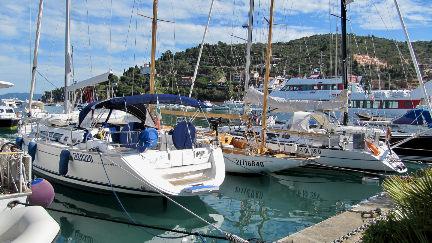 Yachts moored in Mediterranean way in Italy