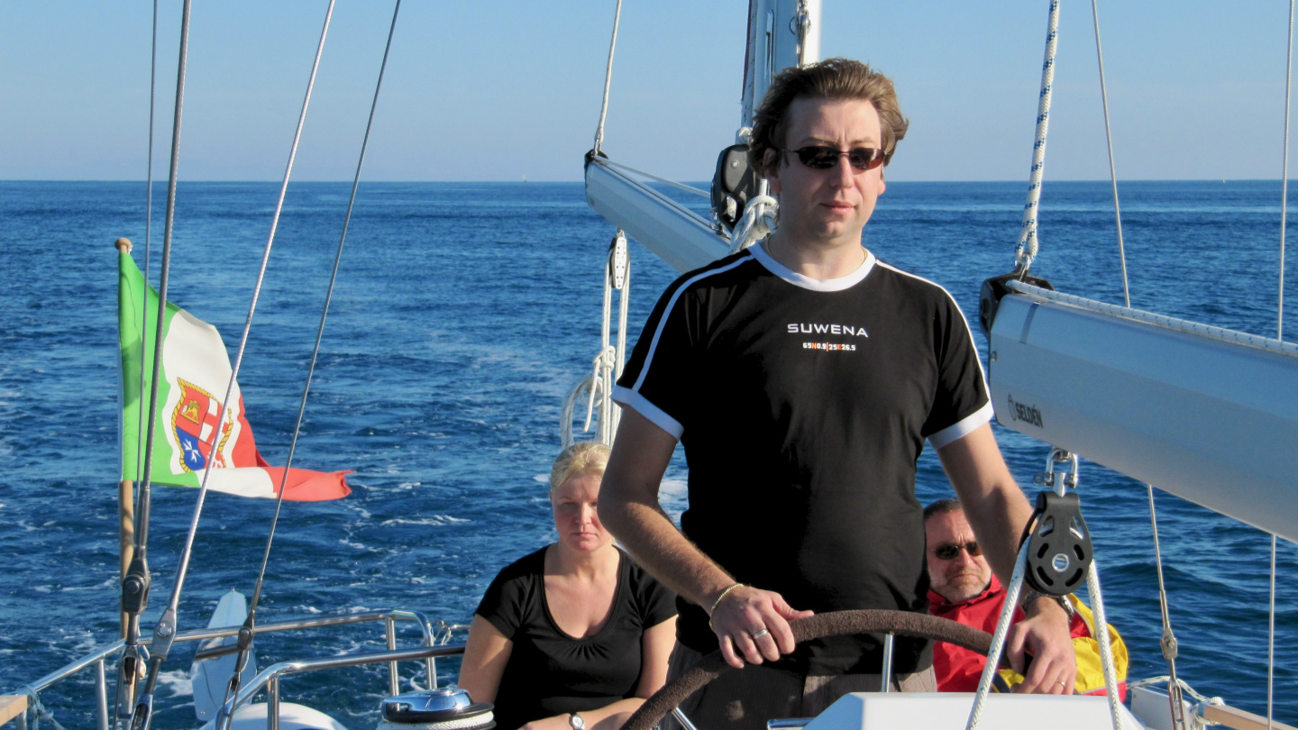 Andrus at the helm of Nauticat 441