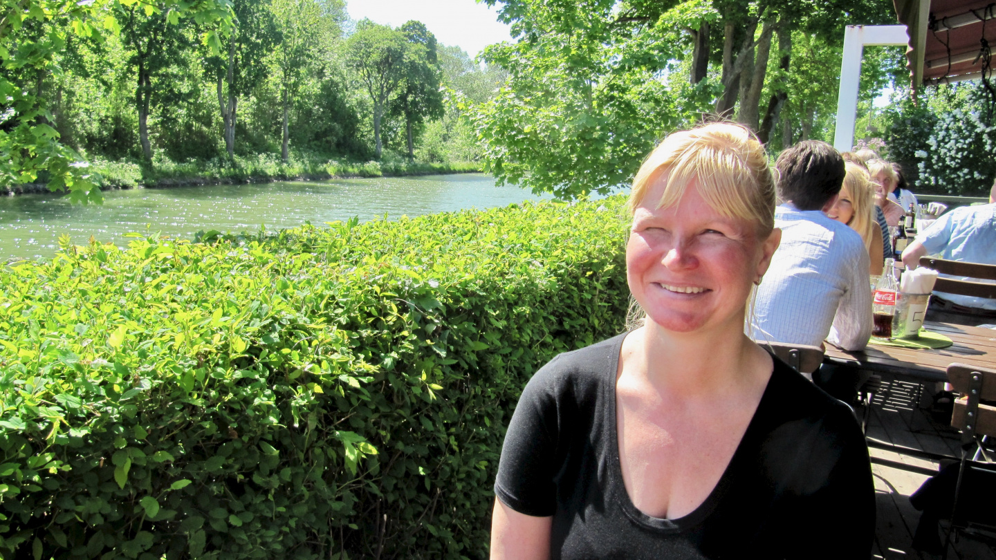 Eve having a lunch in the Göta canal restaurant