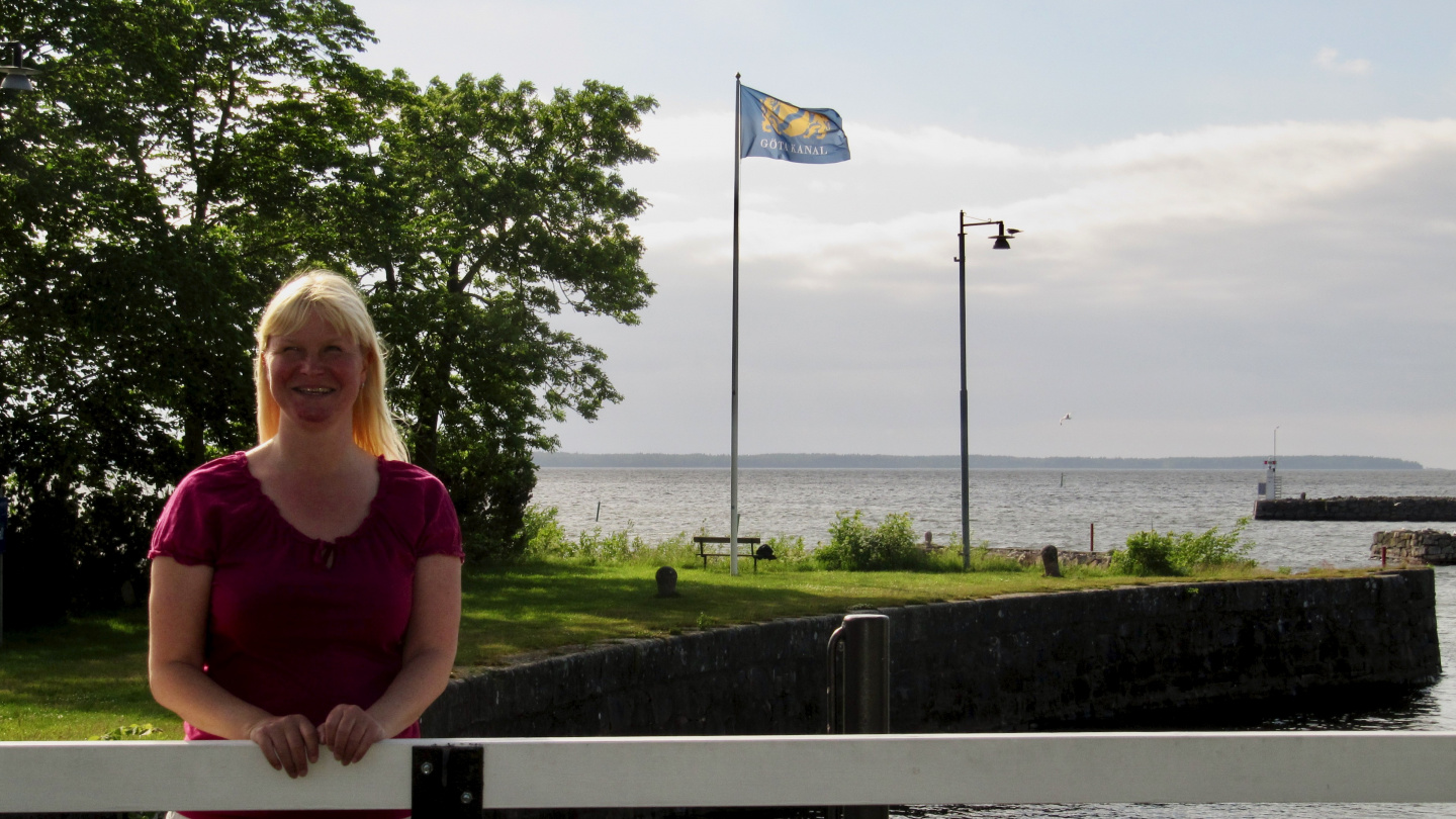 Eve in the last lock of the Göta canal,lake Vänern is in the background