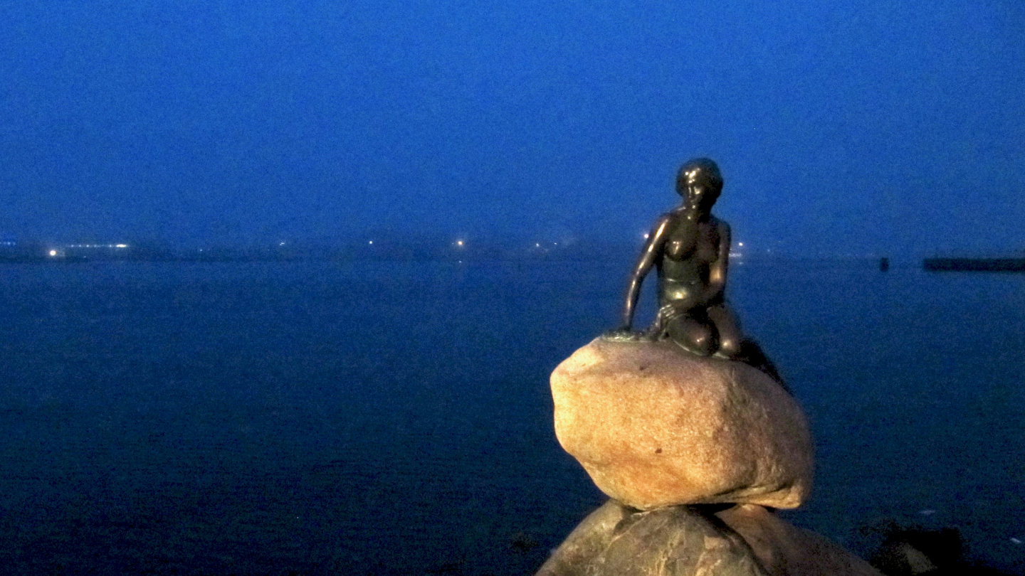Little Mermaid in night mist of Copenhagen