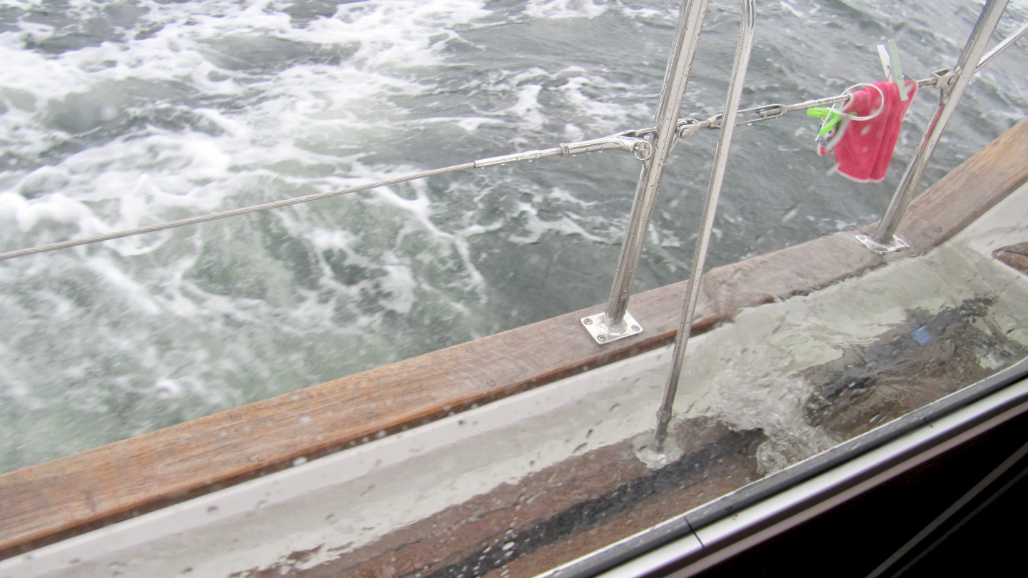 Suwena's deck filled with water on Polish coast