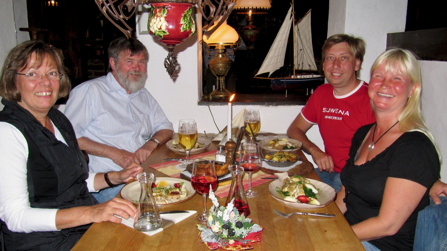 The crew of Weeki Wachee and Suwena having a dinner in Heiligenhafen