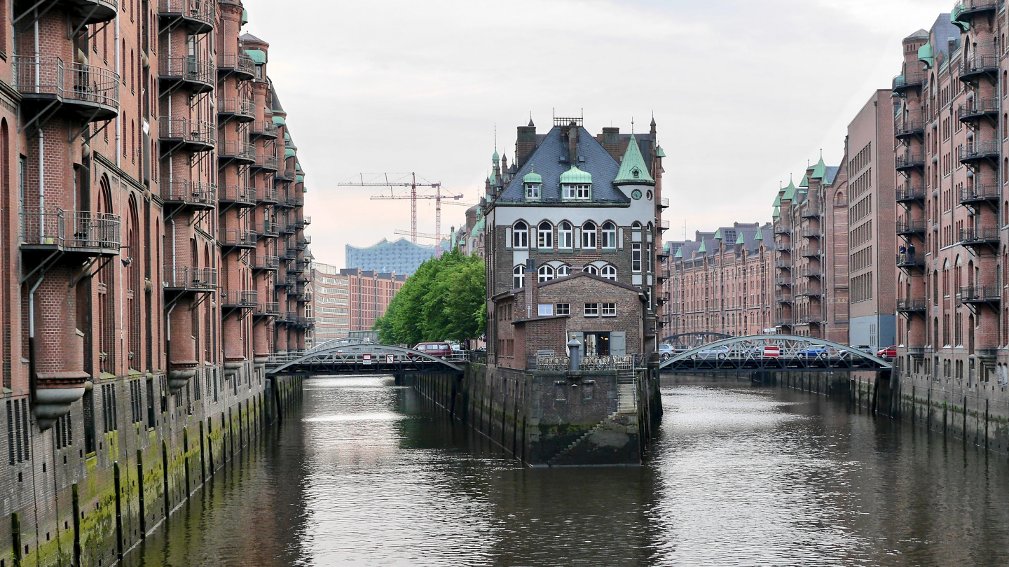 Speicherstadt canals in Hamburg