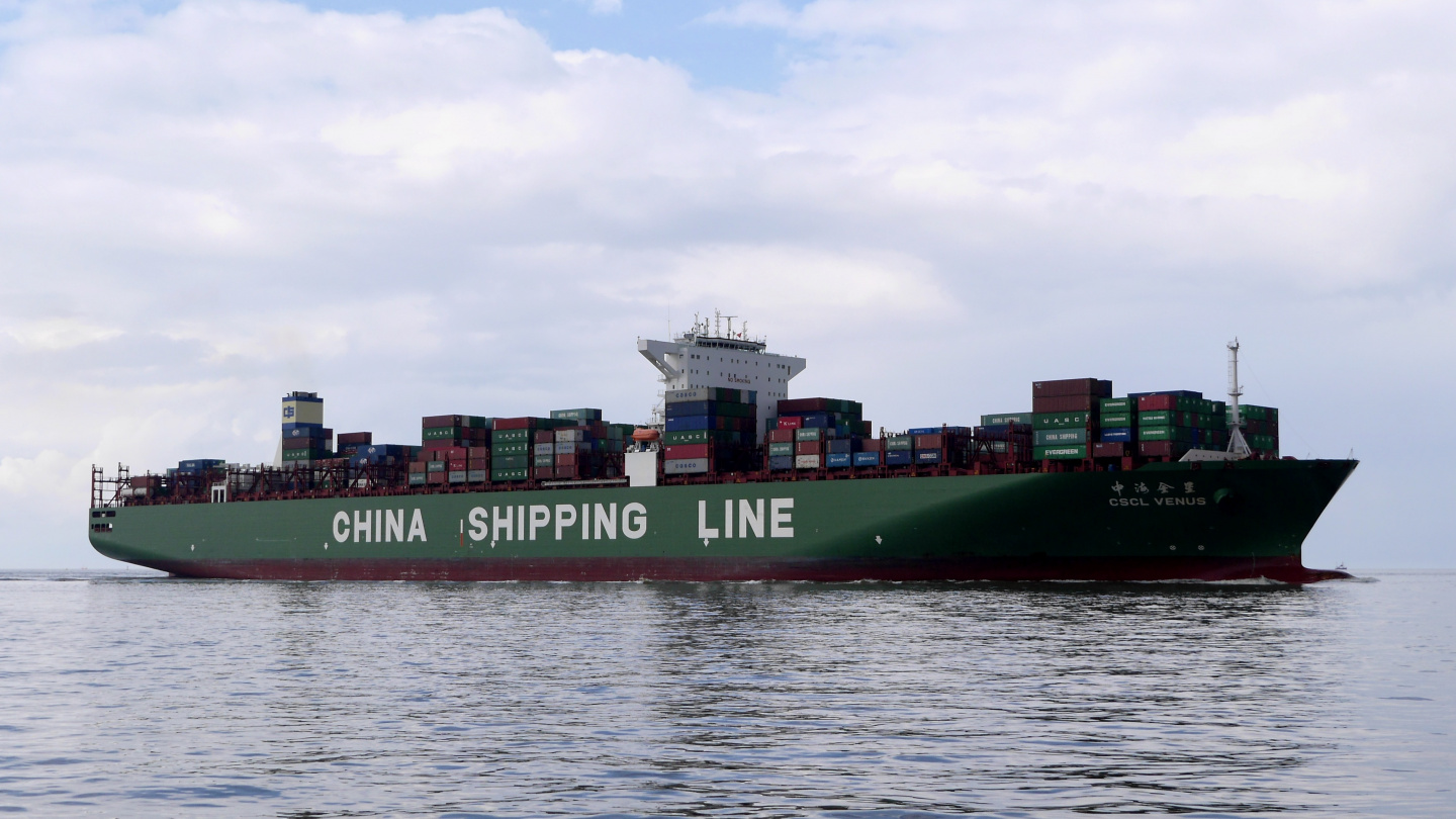 1201 feet long container ship on the Elbe river