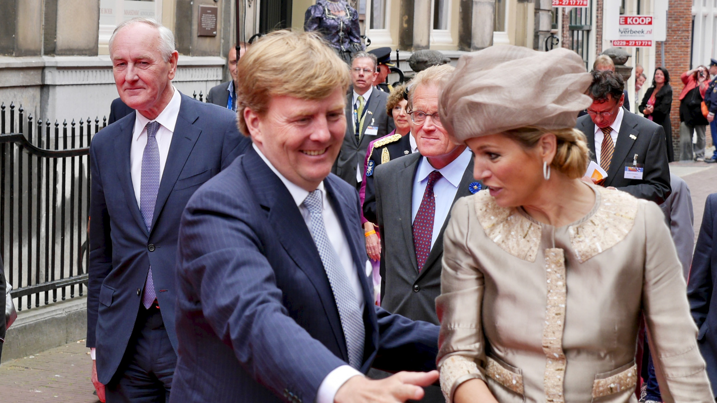 The Dutch king Willem-Alexander shaking hands in Hoorn