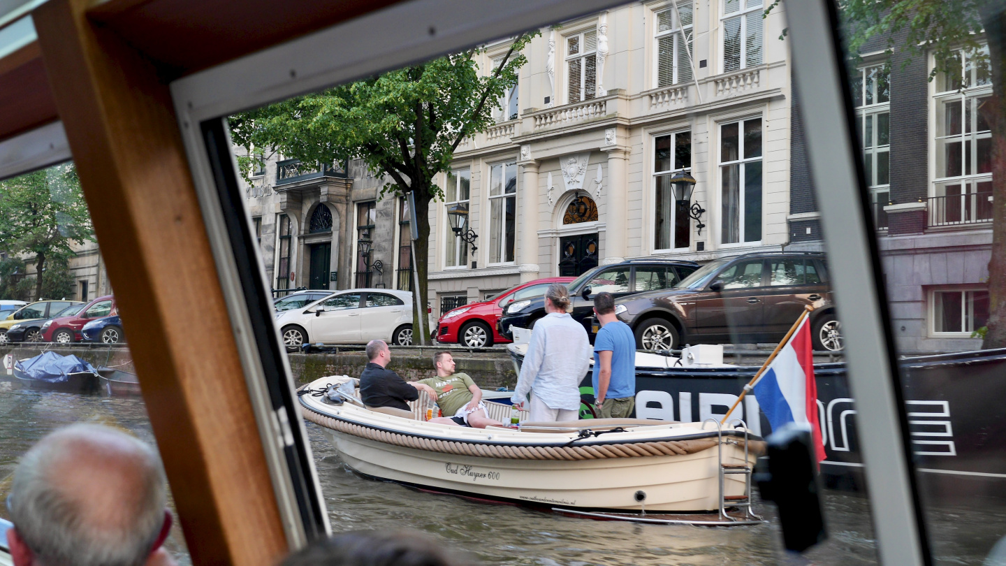 The partyboat on the canal of Amsterdam