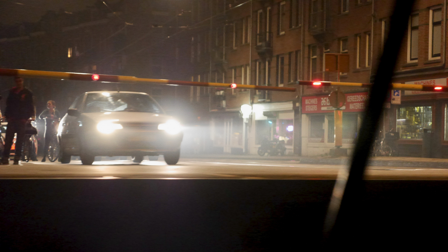 Stopped traffic on the night convoy in Amsterdam