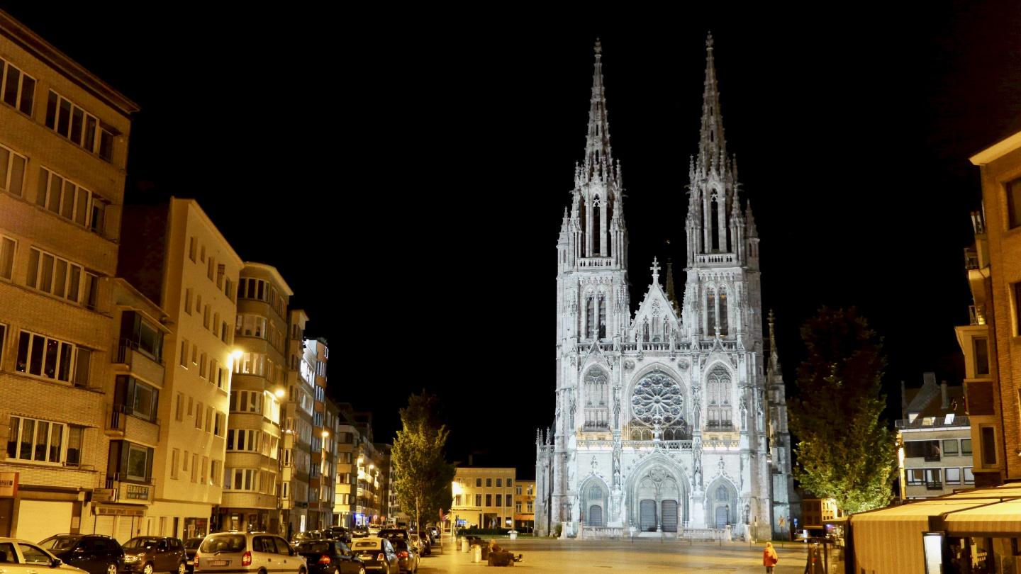 Church of St. Peter and St. Paul in the nighttime Oostende