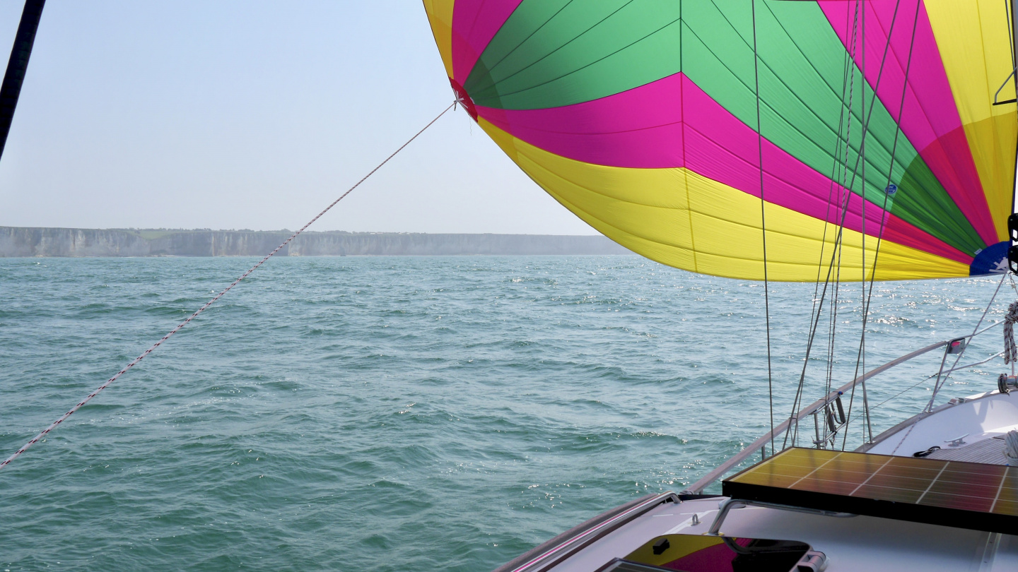 Flying the gennaker on the coast of Normandy