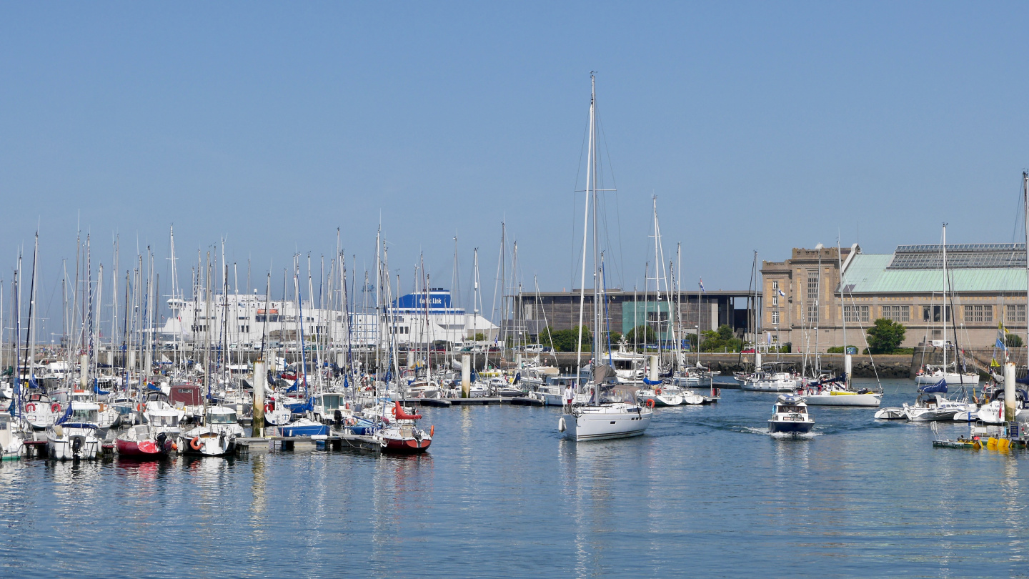 Busy boat traffic in the marina of Cherbourg