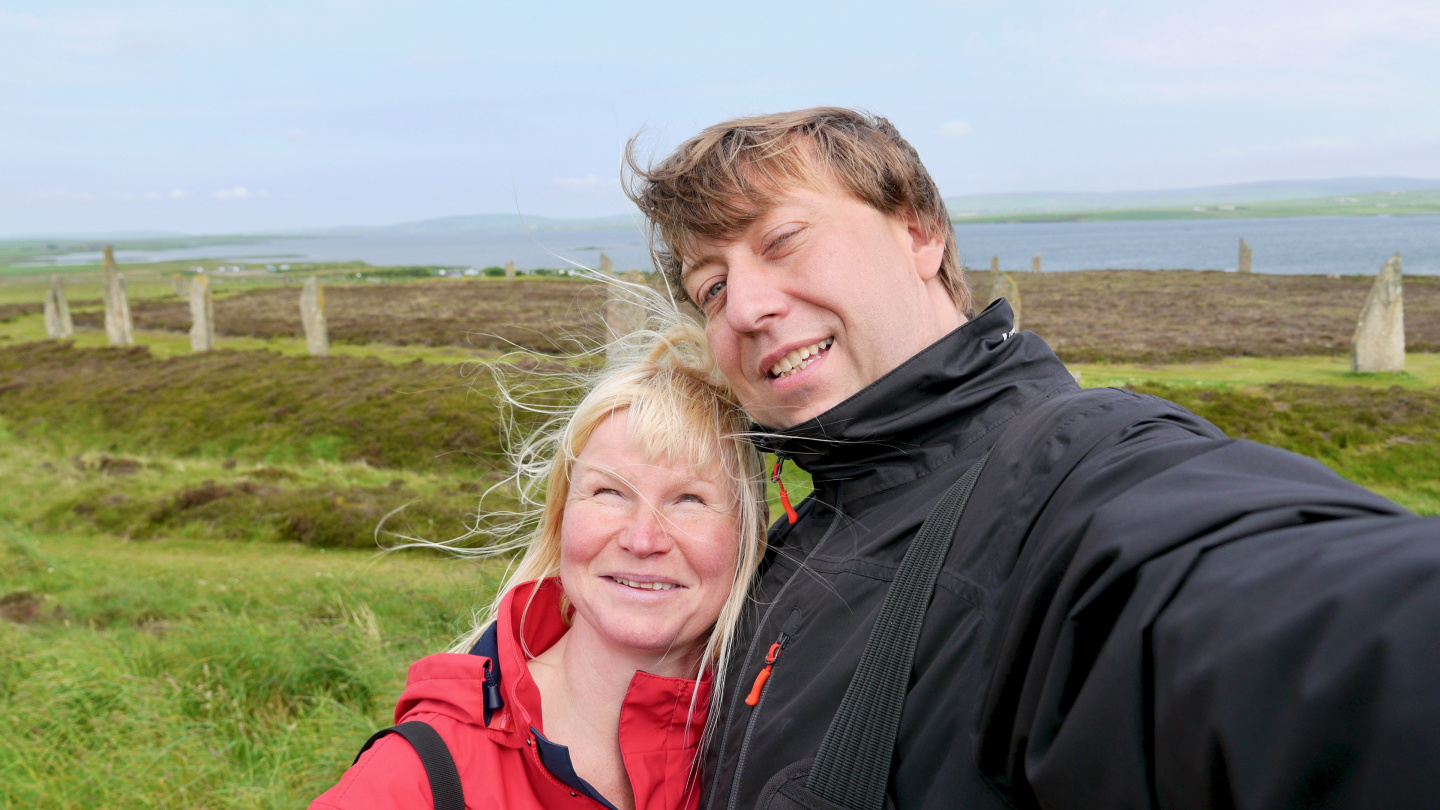 Eve and Andrus at the Ring of Brodgar on Orkney