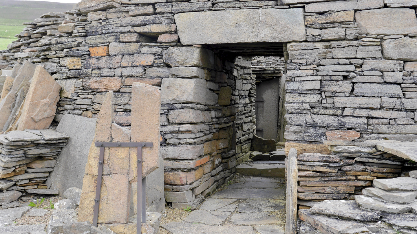 Entrance to the Midhowe broch on the isle of Rousay on Orkney