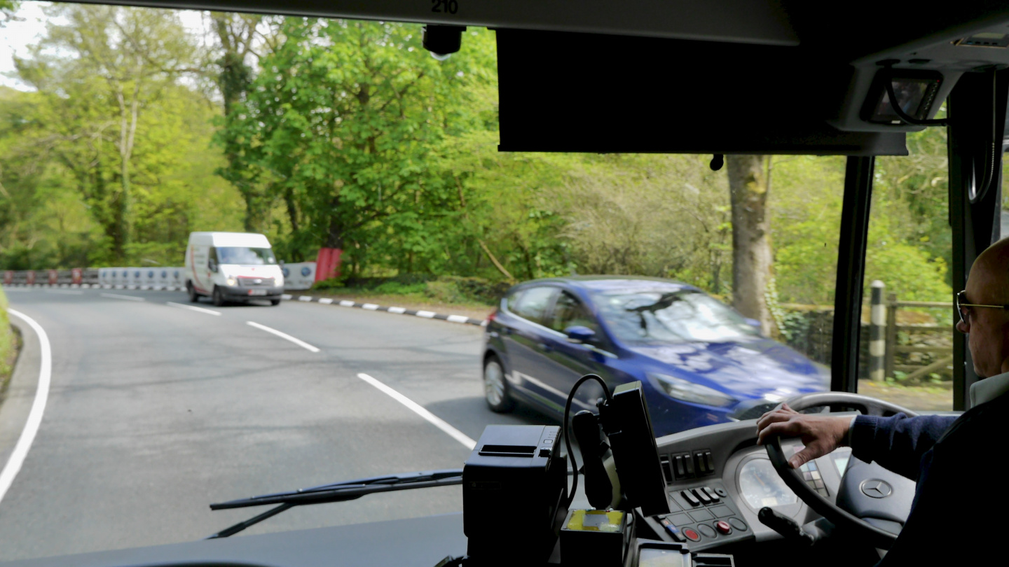 By bus on the TT racecourse on the Isle of Man