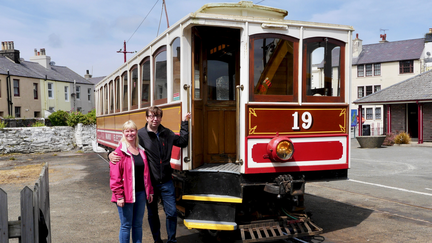 Eve and Andrus going to tram journey on the Isle of Man