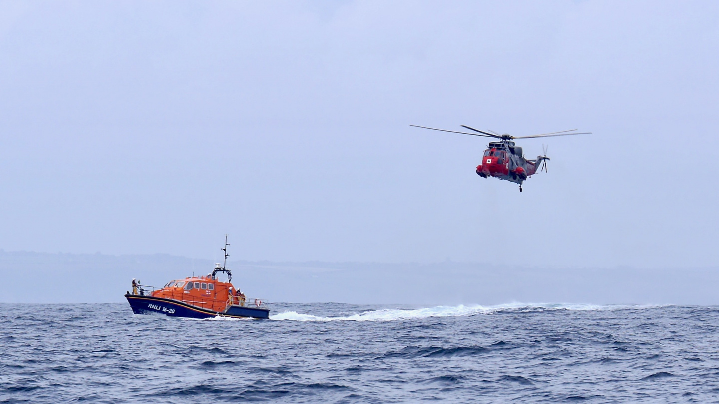 RNLI training mission near Lizard on the English Channel