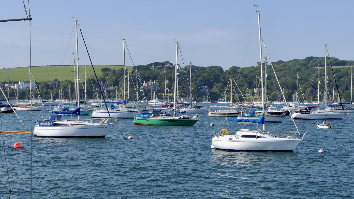 Boats moored in front of Falmouth