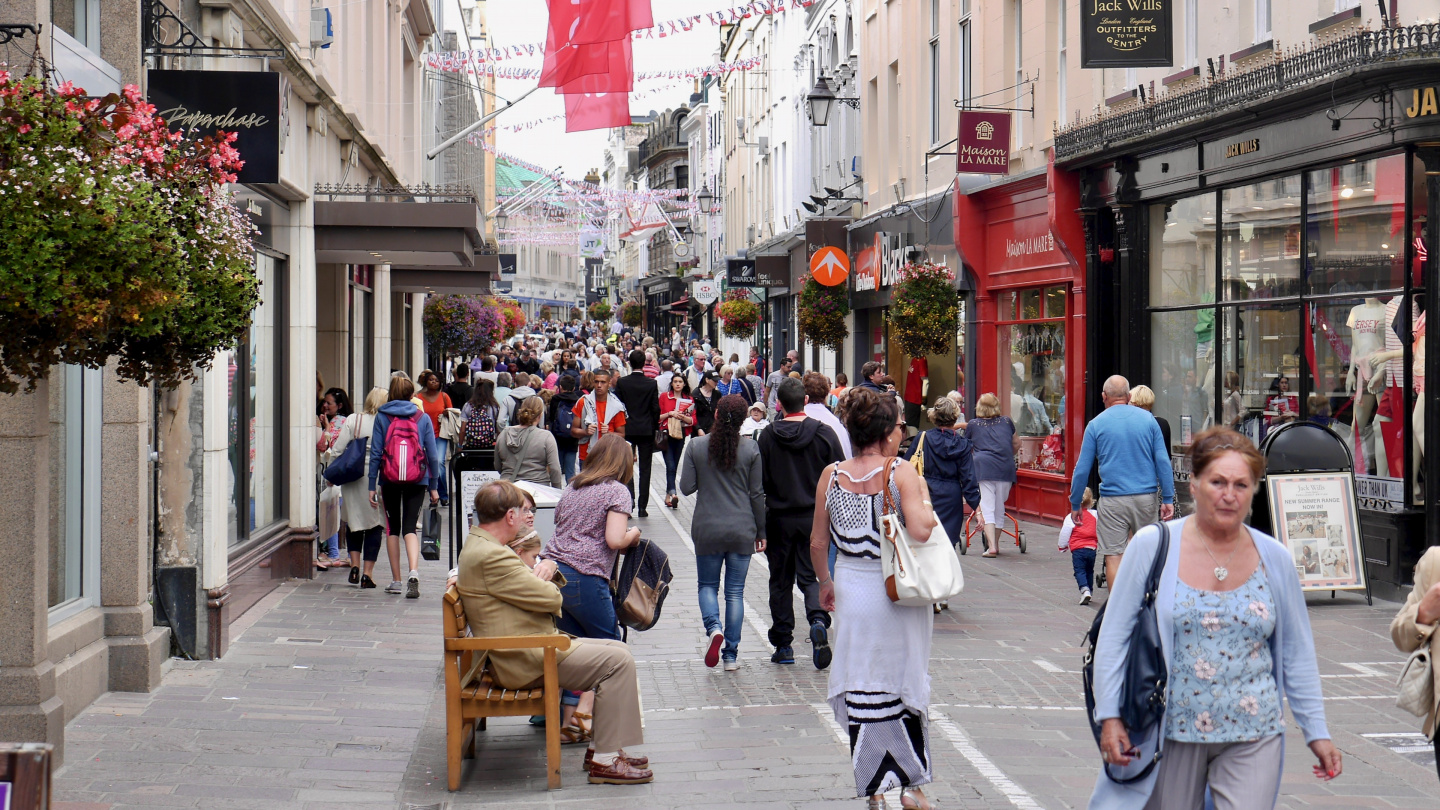 Walking street of Saint Helier in Jersey