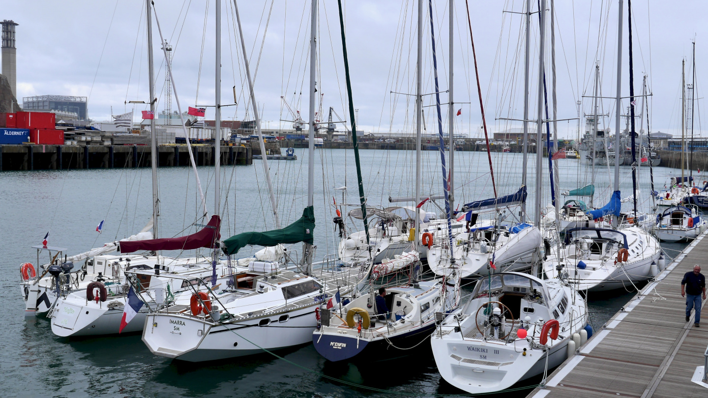 Waiting pontoon of Saint Helier marina in Jersey