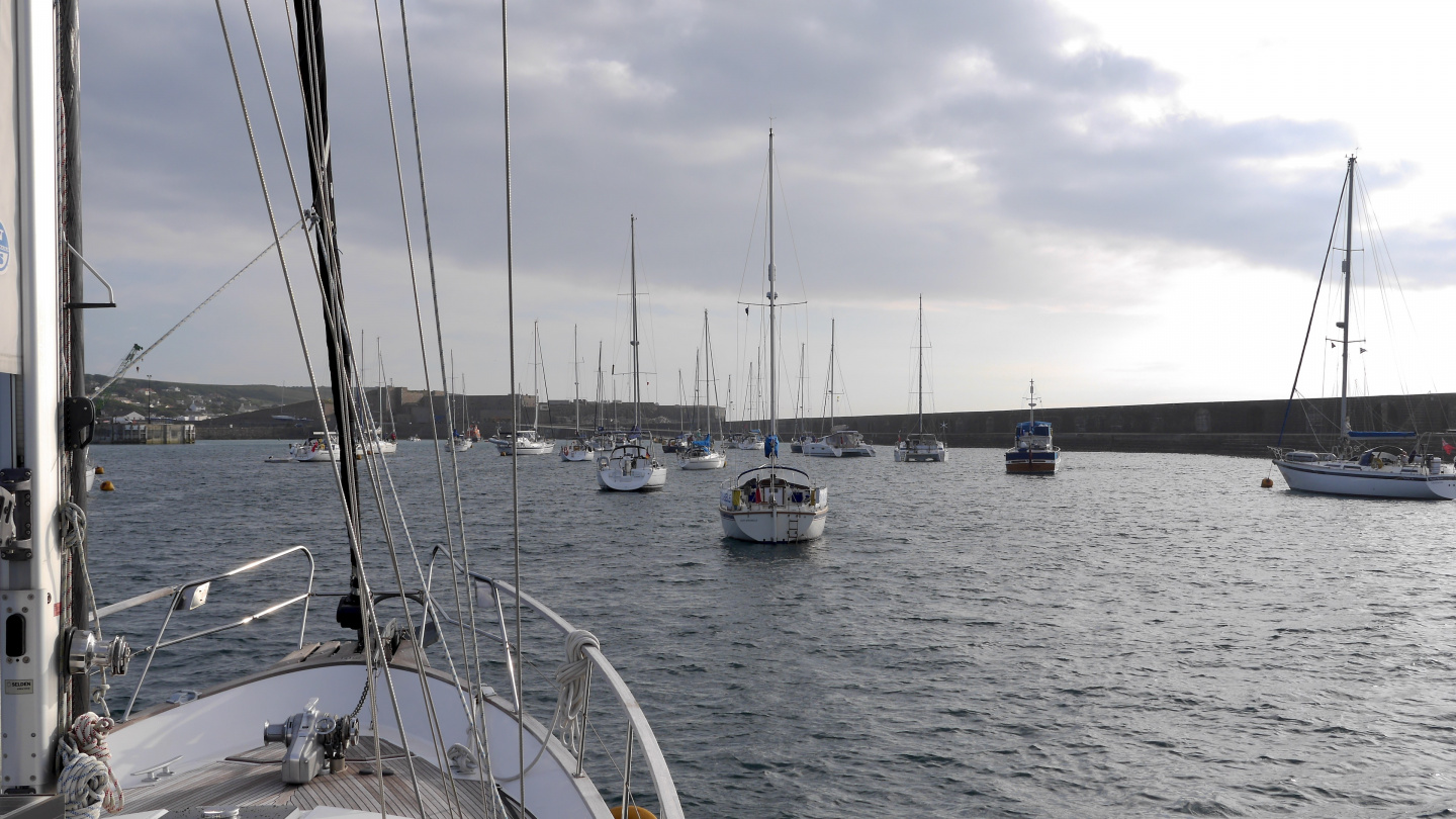 Suwena in the Braye harbour of Alderney