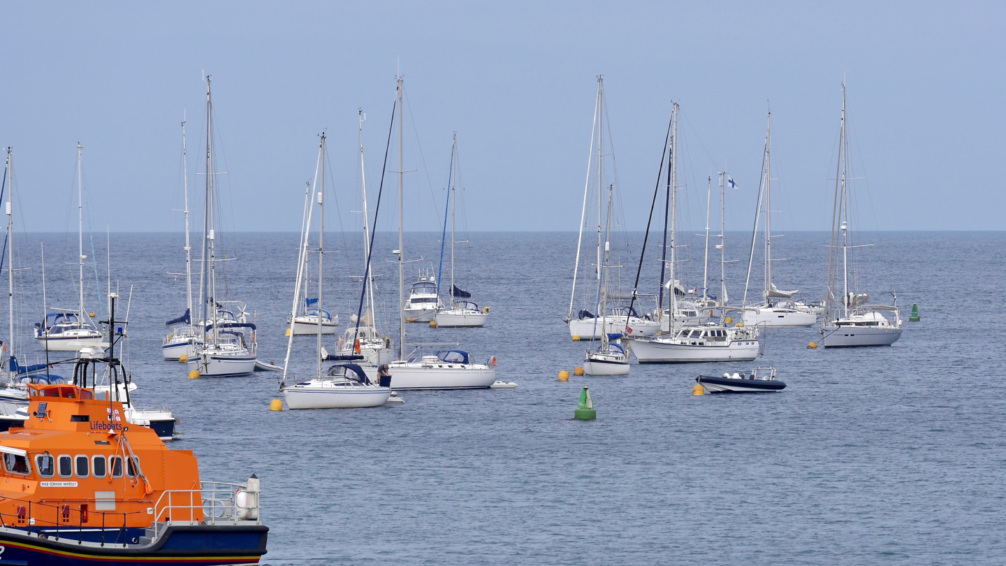 Suwena in the Braye harbour of Alderney