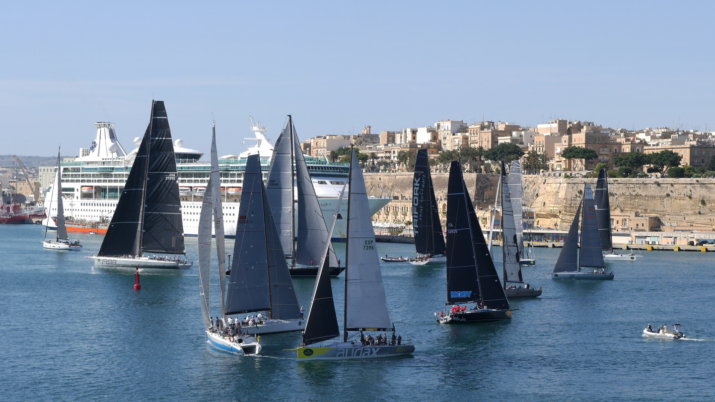 Yachts preparing to the start of Rolex Middle Sea Race