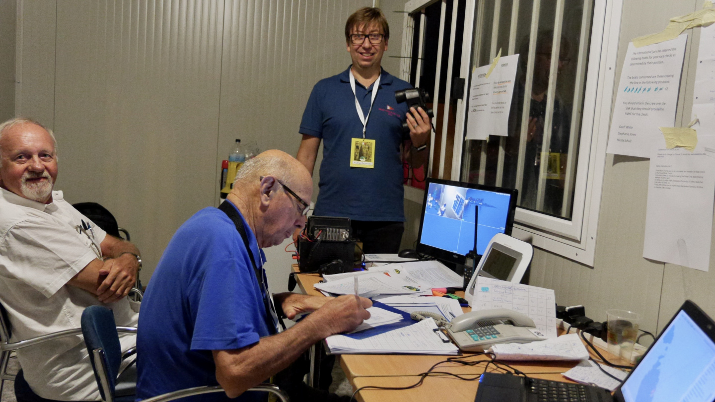 Andrus, Jan and Richard at the finishing line watch