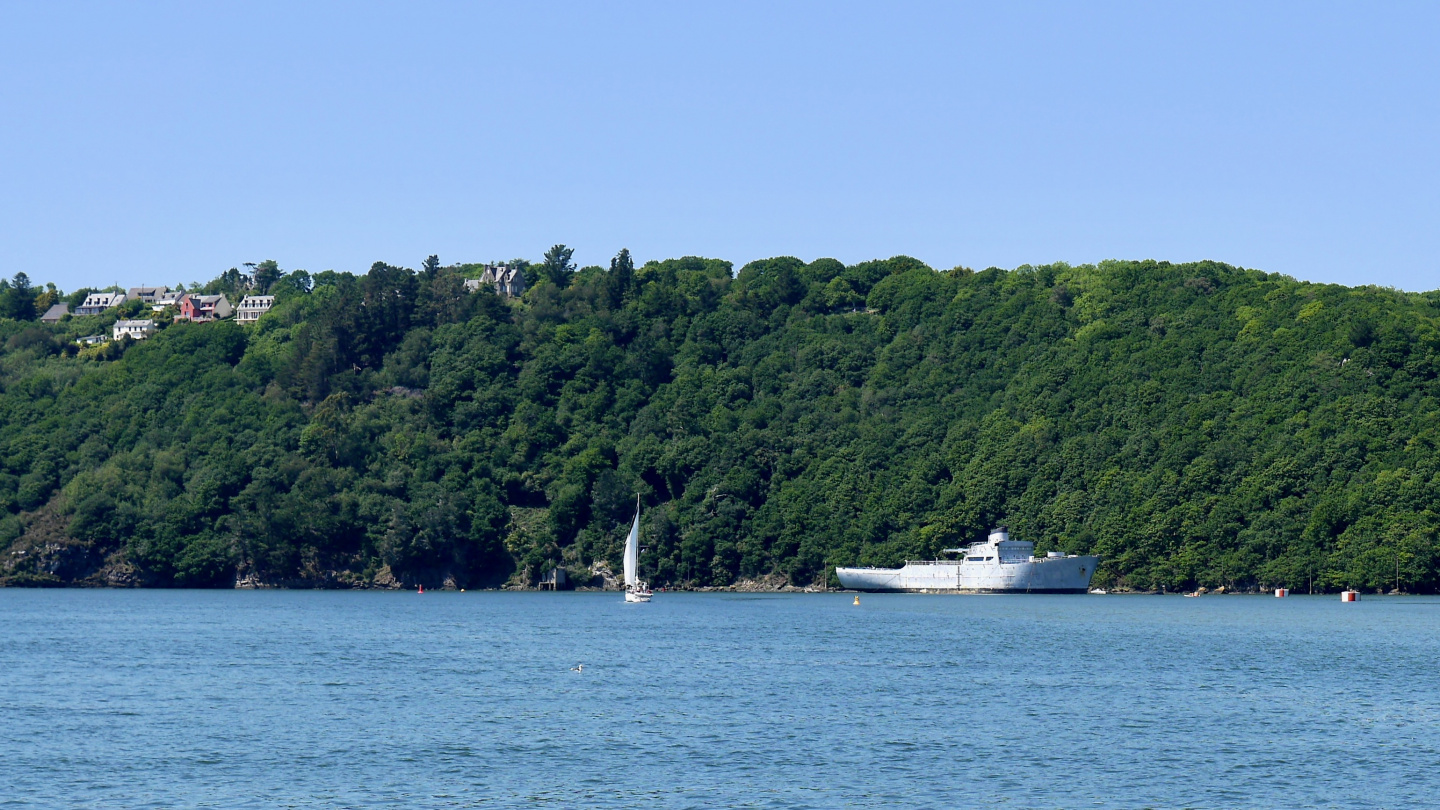 Military ship graveyard on the river L'Aulne in Brittany