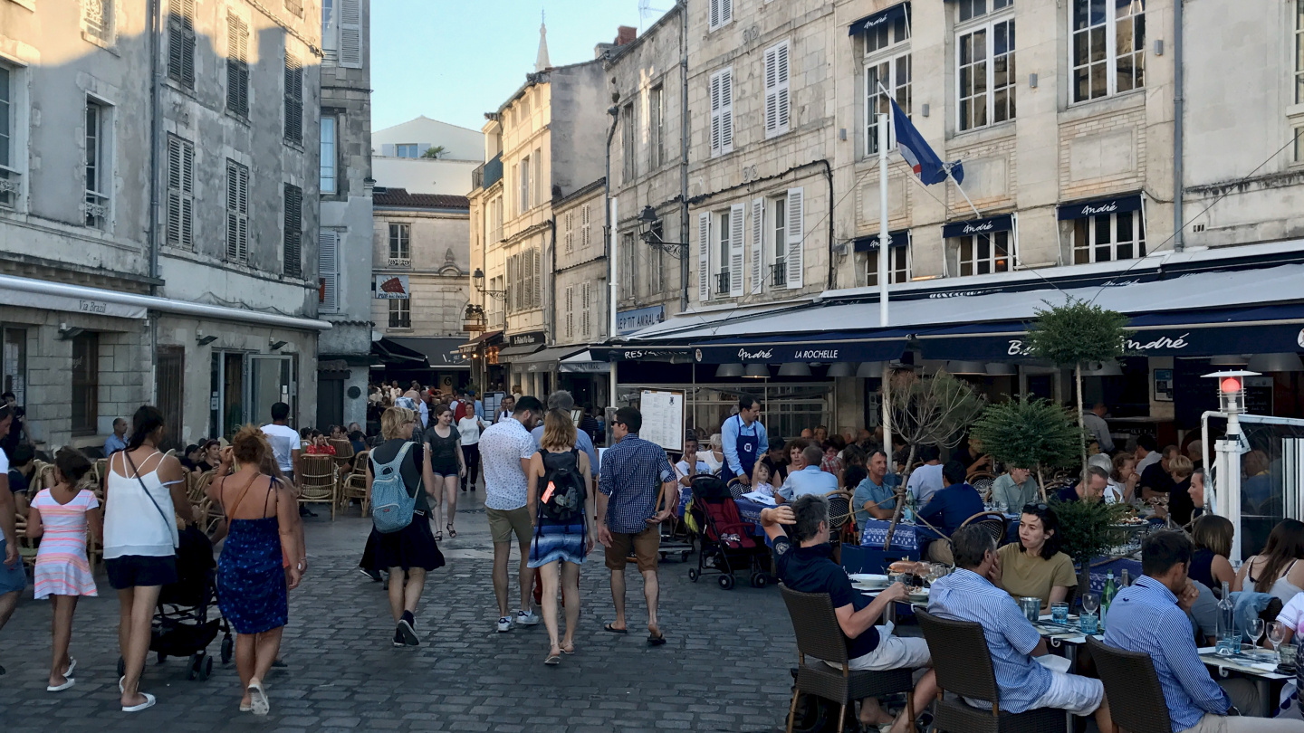 The restaurant alley in the old town of La Rochelle