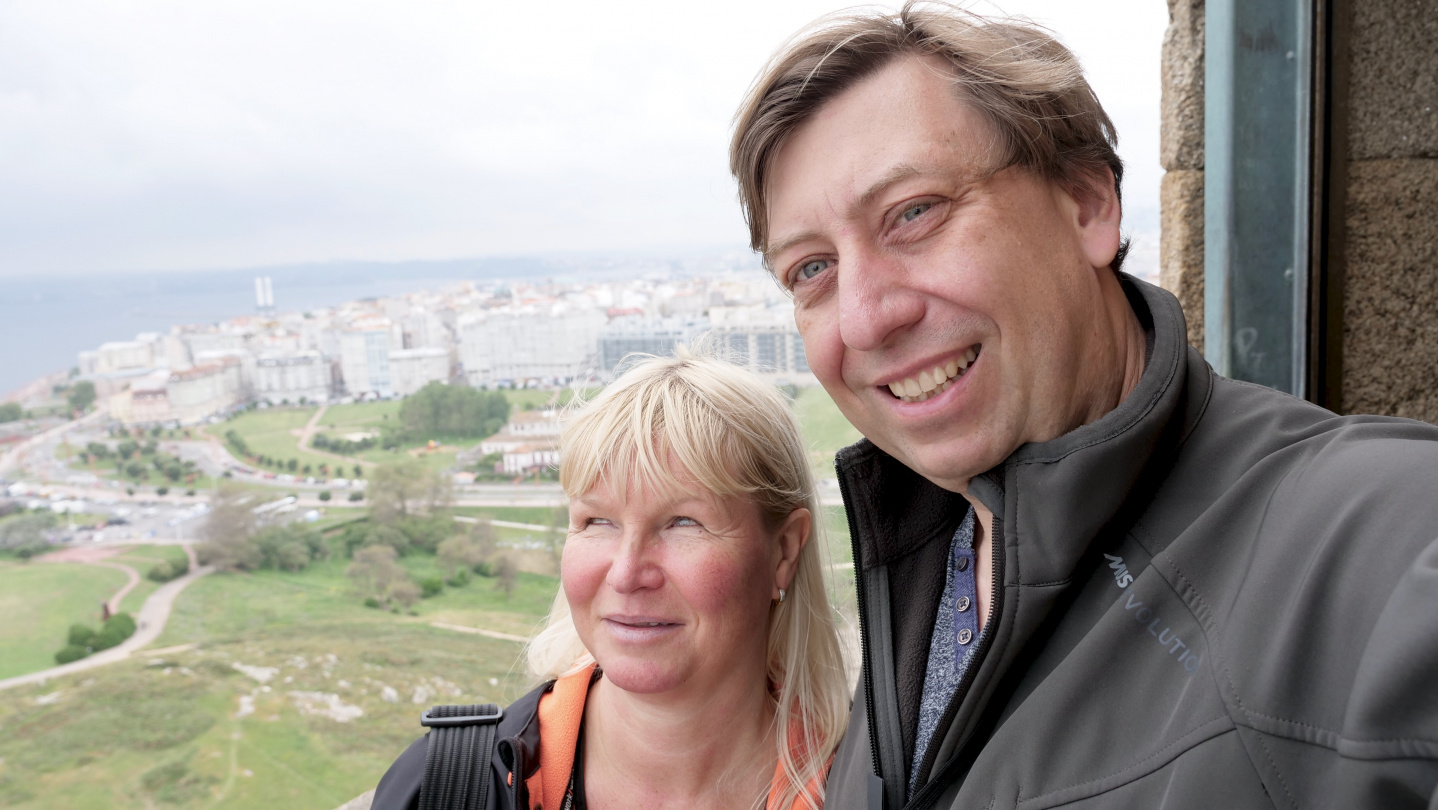 Eve and Andrus in the lighthouse of Hercules in A Coruña, Galicia