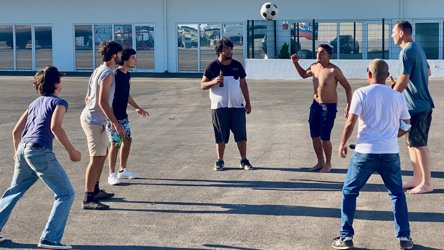 Boatyard´s football game in Algés, Portugal