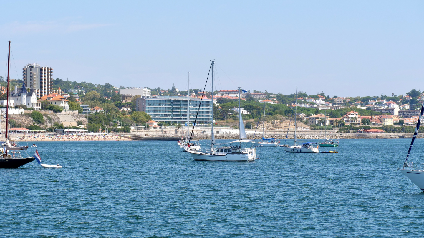 Suwena at the anchorage of Cascais, Portugal