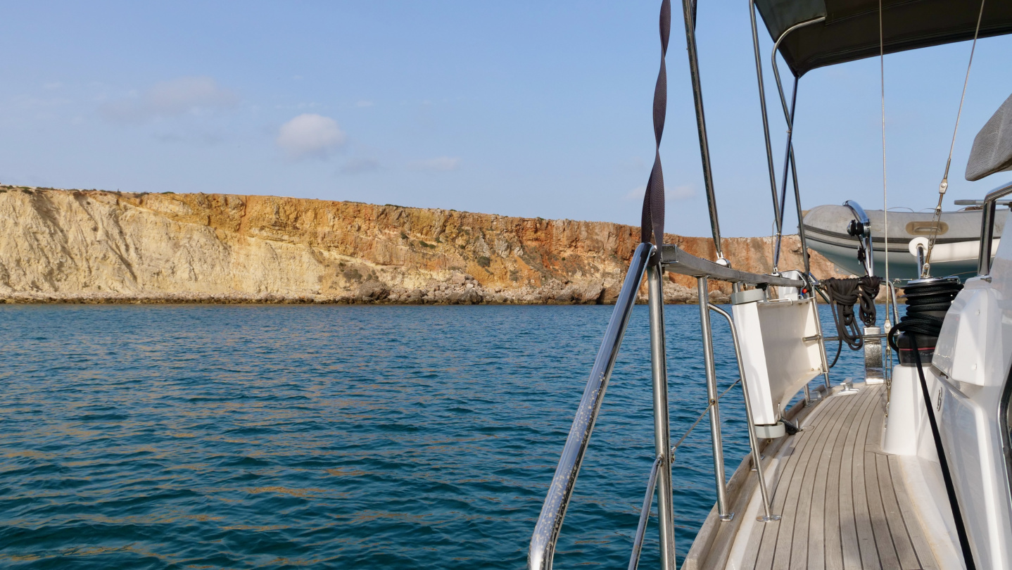 Suwena anchored in the bay of Sagres, Portugal