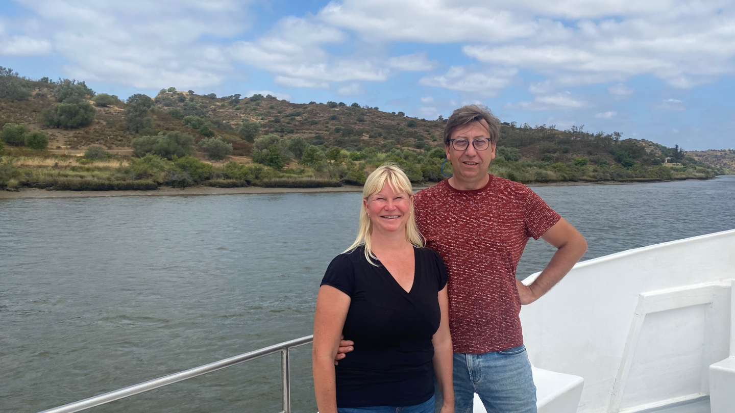 Eve and Andrus on the river cruise of Guadiana