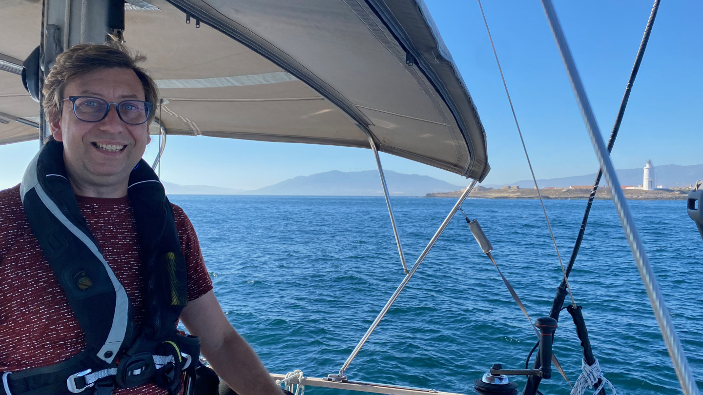 Andrus sailing around Punta Tarifa, Spain