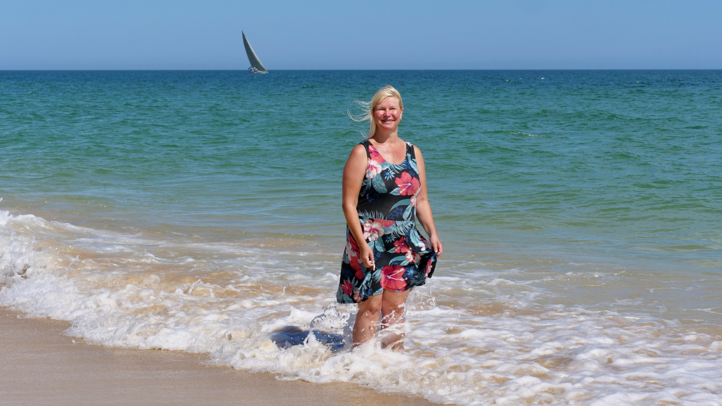 Eve at the Atlantic coast in Culatra, Algarve