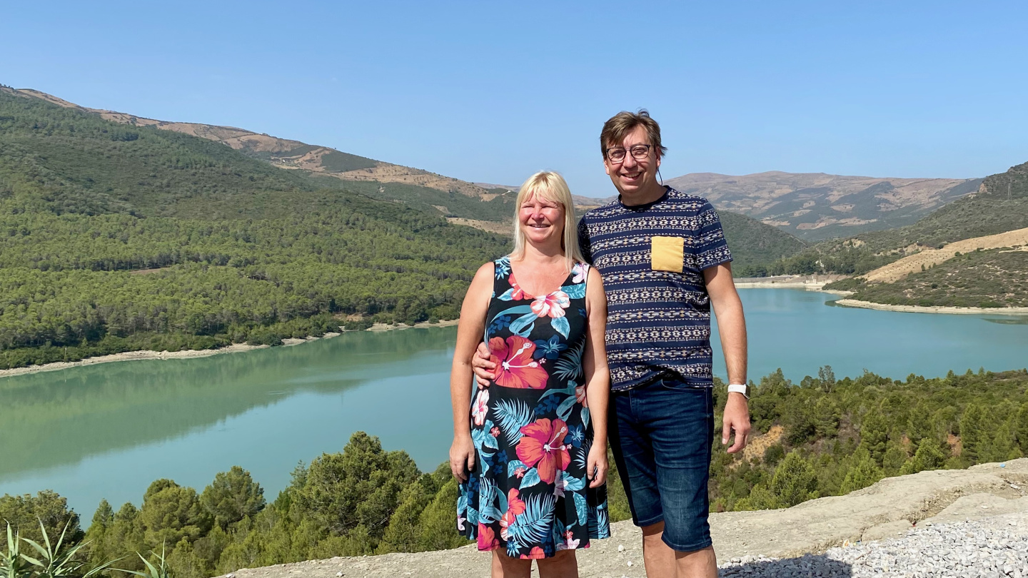 Eve and Andrus at the reservoir of Sedd en Nakhla, Morocco