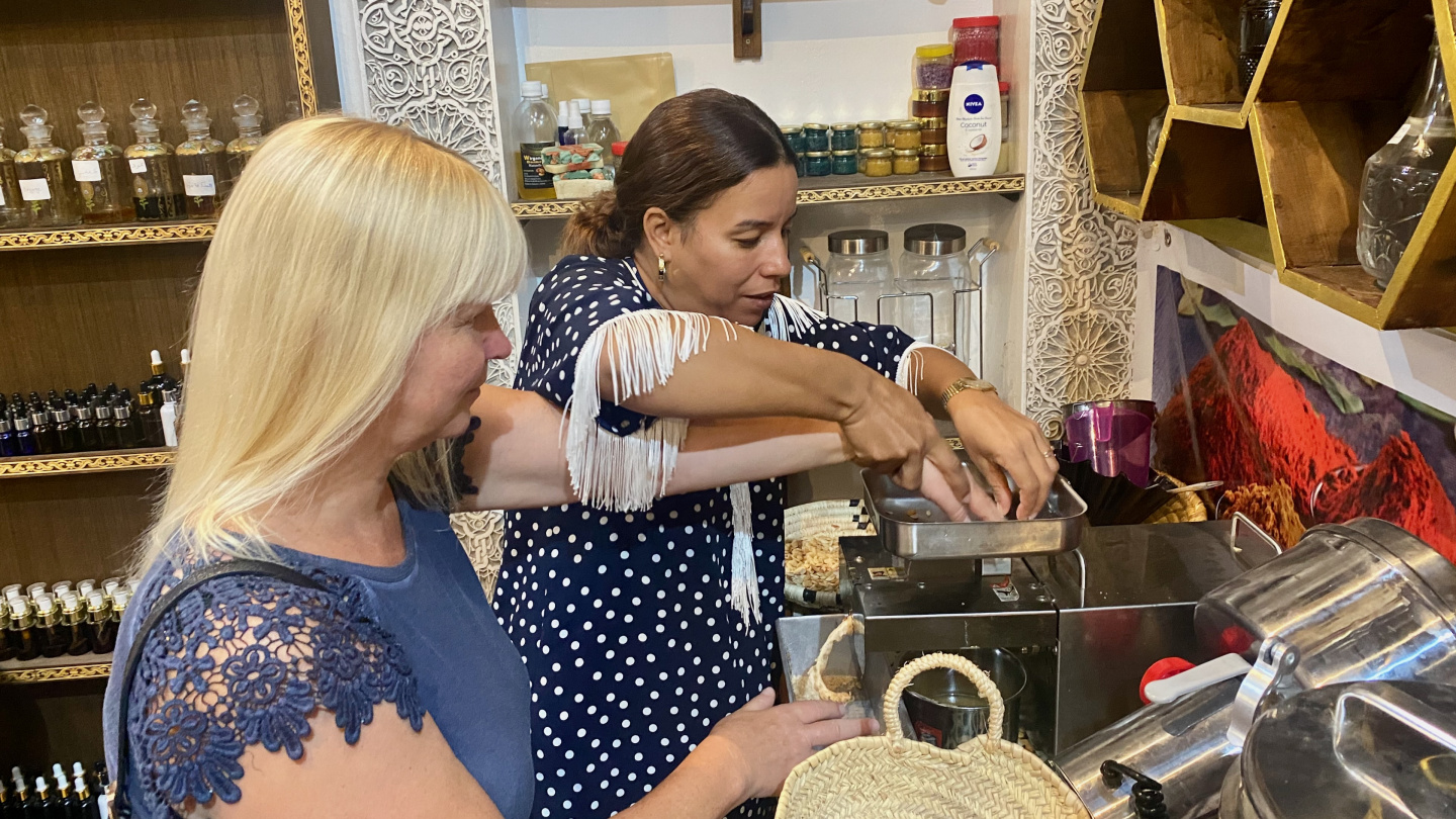 Eve making argan oil in Fes, Morocco