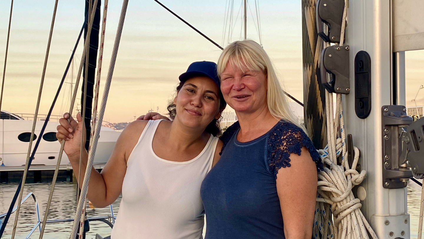 Nisrine and Eve onboard Suwena, Morocco