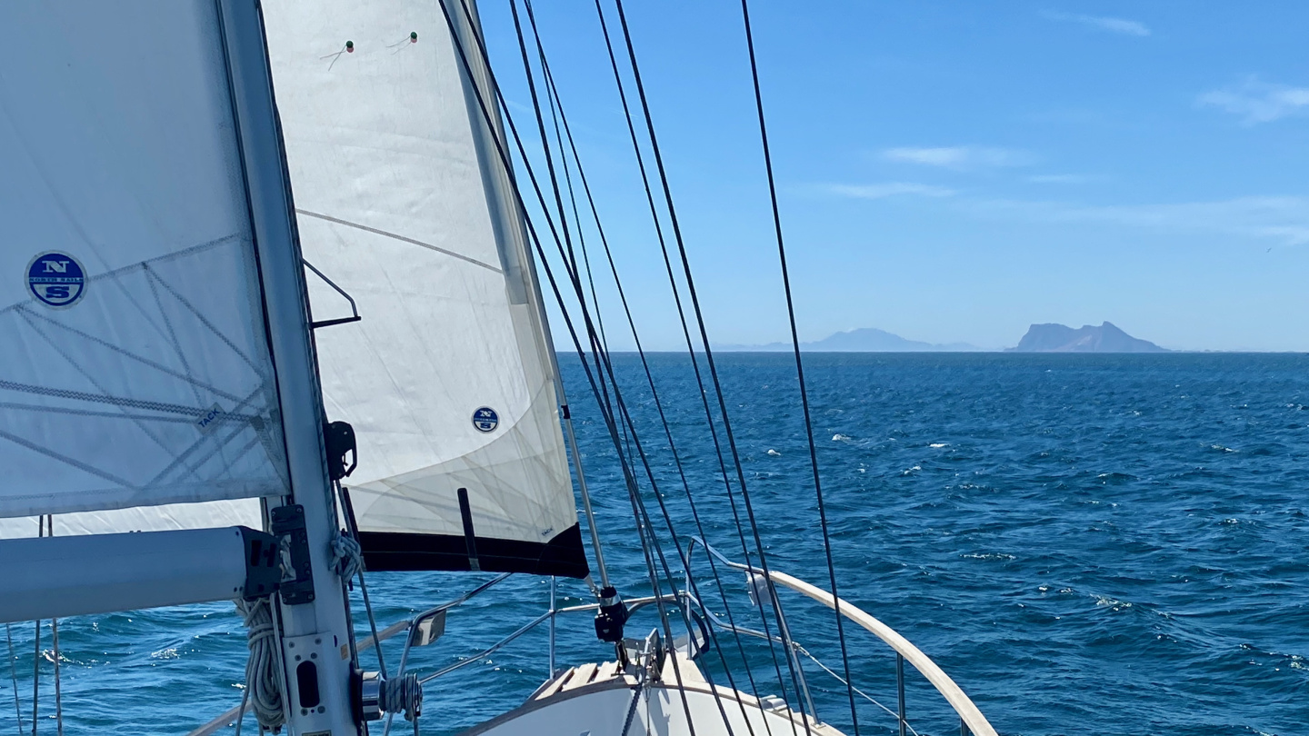 Suwena sailing towards the pillars of Hercules in the Med