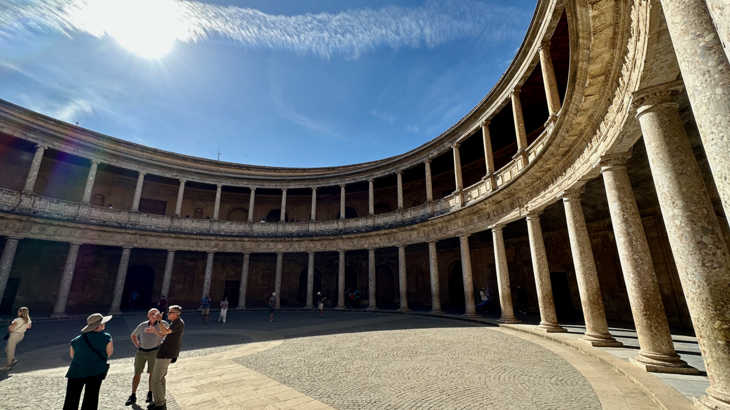 Pillars of the renaissance palace in Alhambra, Granada, Spain