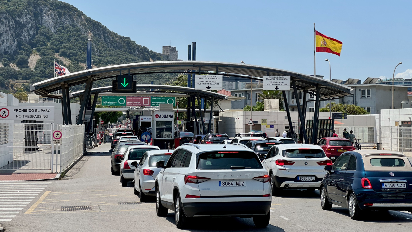 The border crossing of Spain and Gibraltar