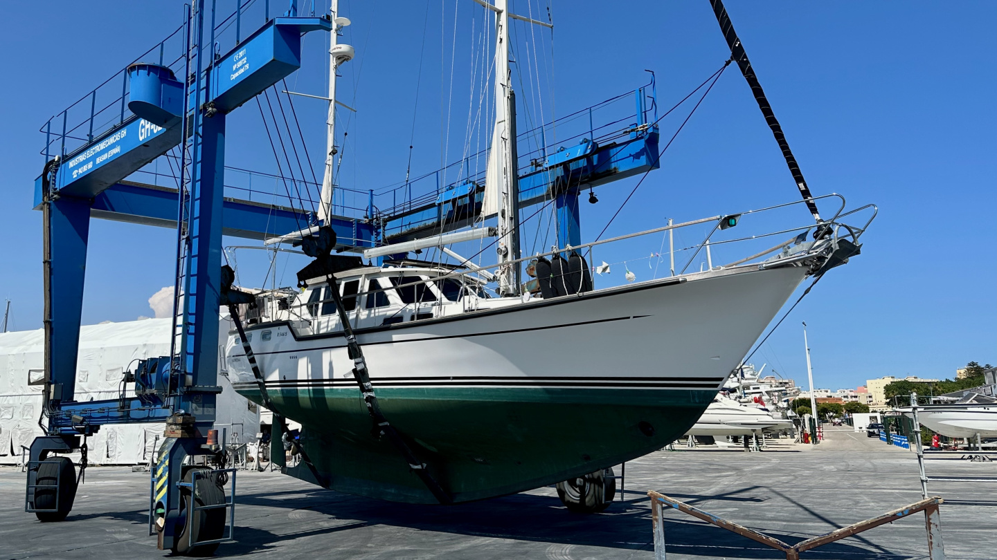 Suwena in the boatyard of Alcaidesa, La Linea, Spain