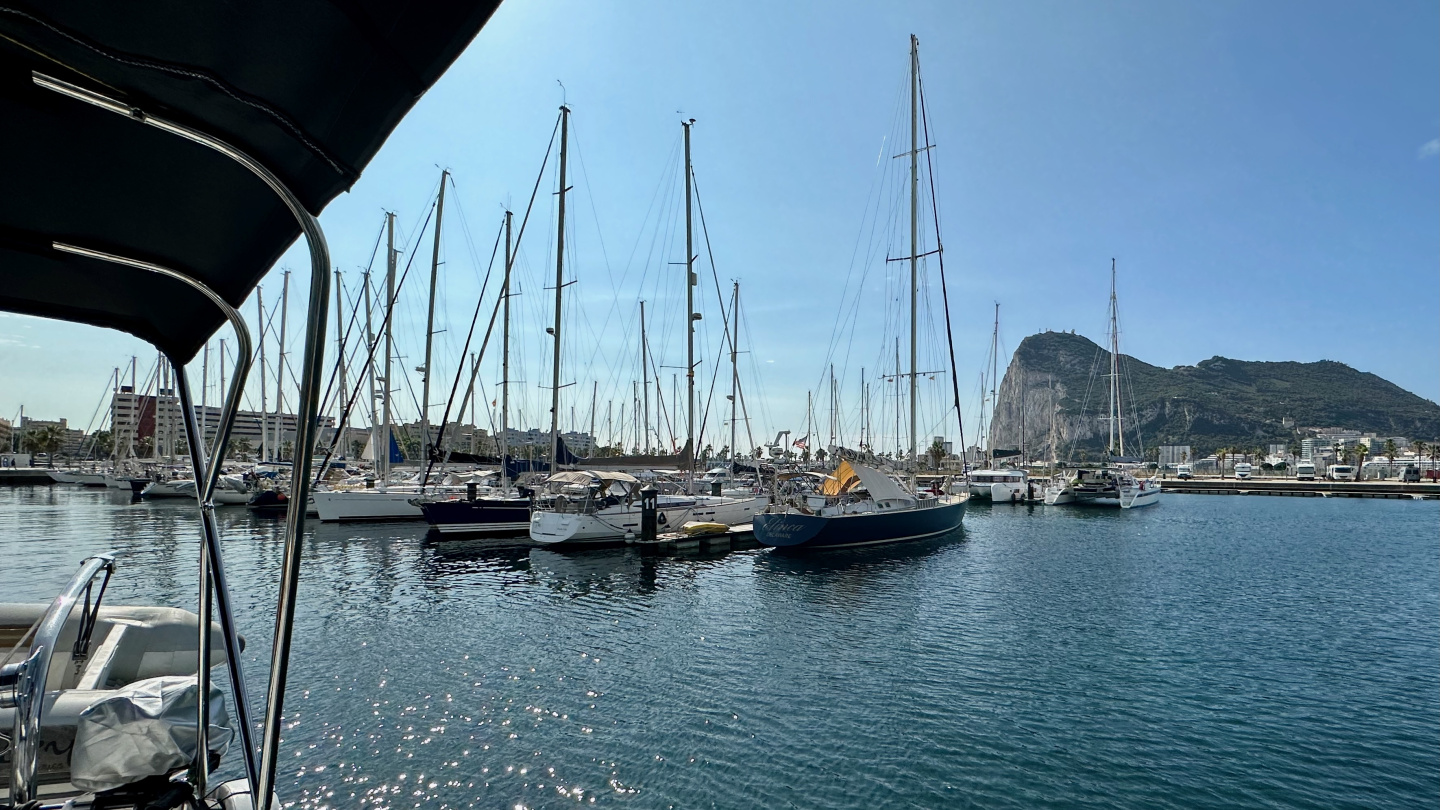 Suwena departing from winter berth in Alcaidesa Marina, Spain